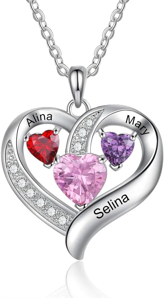 Lam Hub Fong Personalized Name Necklace with Birthstone - Custom Jewelry for Women, Mothers Day Gifts, Mom & Daughter Necklace, Engraved Heart Charm, Mother's Keepsake Gift, Perfect for Wife or Her