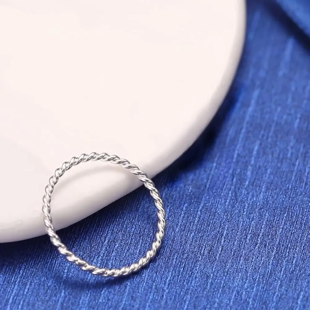 Lantine Thin Twist Ring 925 Sterling Silver Braided Infinity Twisted Stacking Pinky Knuckle Thumb Middle Finger Wedding Ring Band Size 2.5-8.5