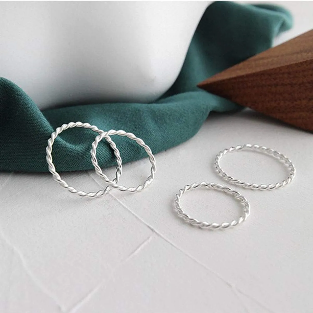 Lantine Thin Twist Ring 925 Sterling Silver Braided Infinity Twisted Stacking Pinky Knuckle Thumb Middle Finger Wedding Ring Band Size 2.5-8.5