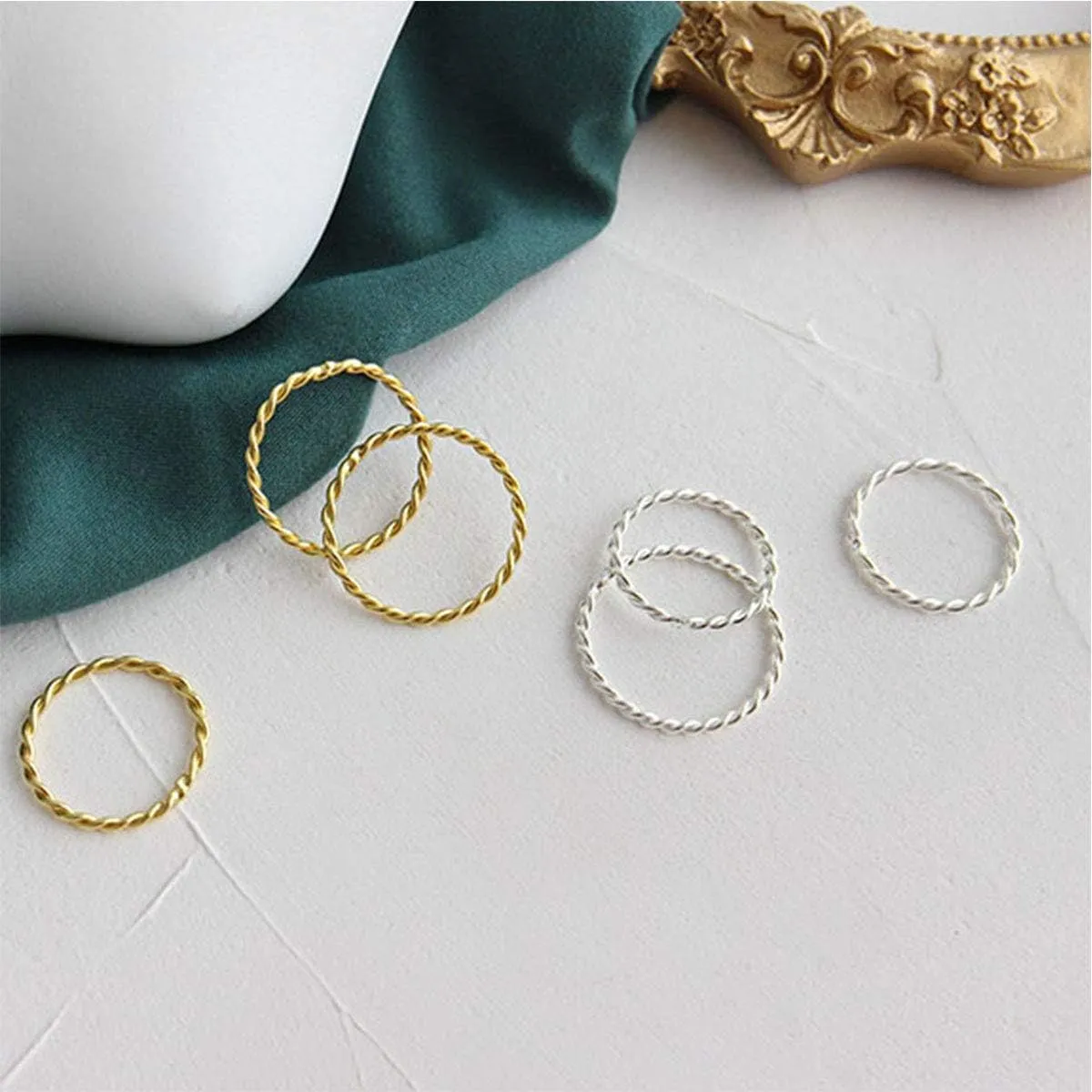 Lantine Thin Twist Ring 925 Sterling Silver Braided Infinity Twisted Stacking Pinky Knuckle Thumb Middle Finger Wedding Ring Band Size 2.5-8.5