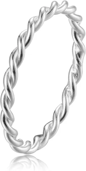 Lantine Thin Twist Ring 925 Sterling Silver Braided Infinity Twisted Stacking Pinky Knuckle Thumb Middle Finger Wedding Ring Band Size 2.5-8.5