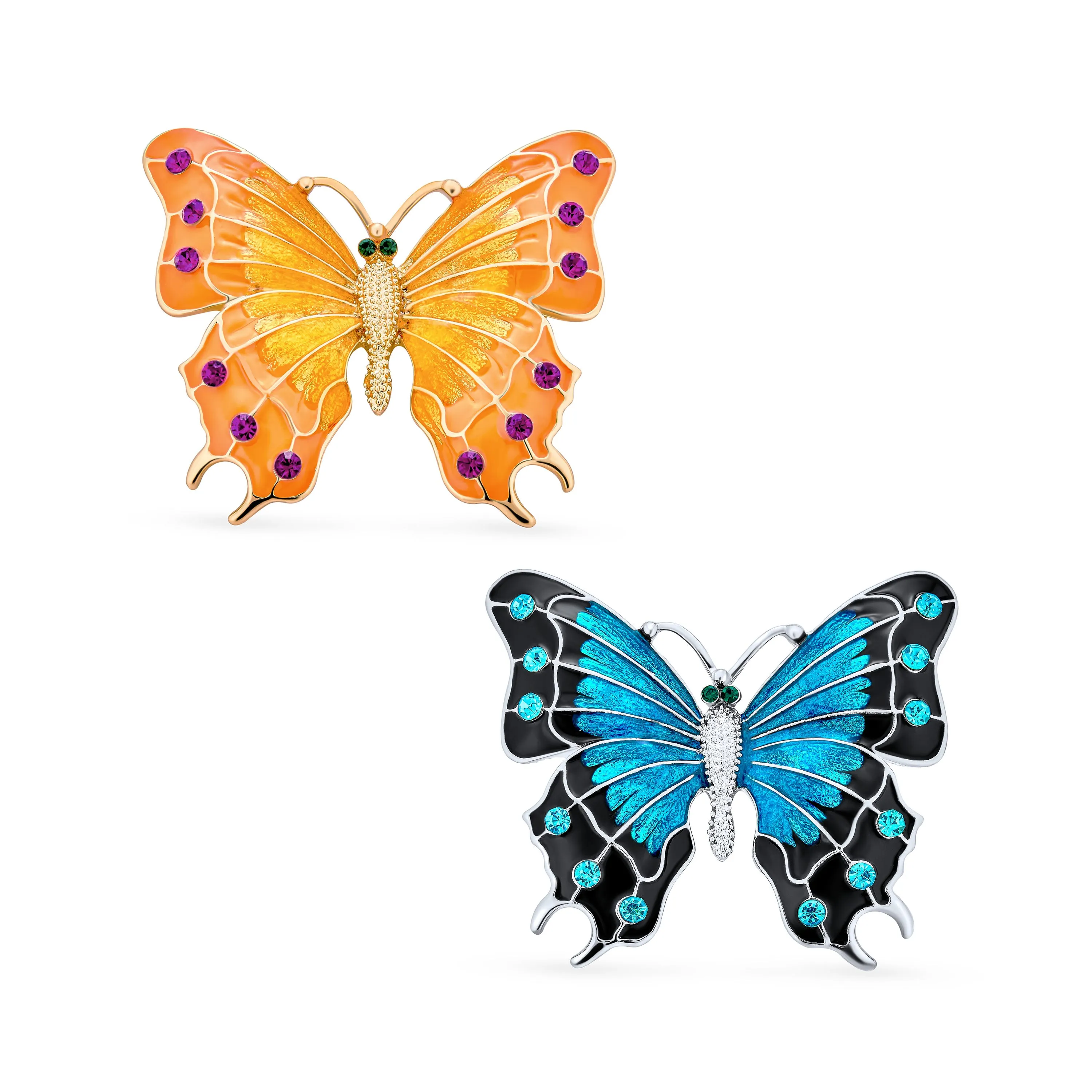 Large Red Crystal Two-Tone Butterfly Brooche Pin with Gold & Silver Accents
