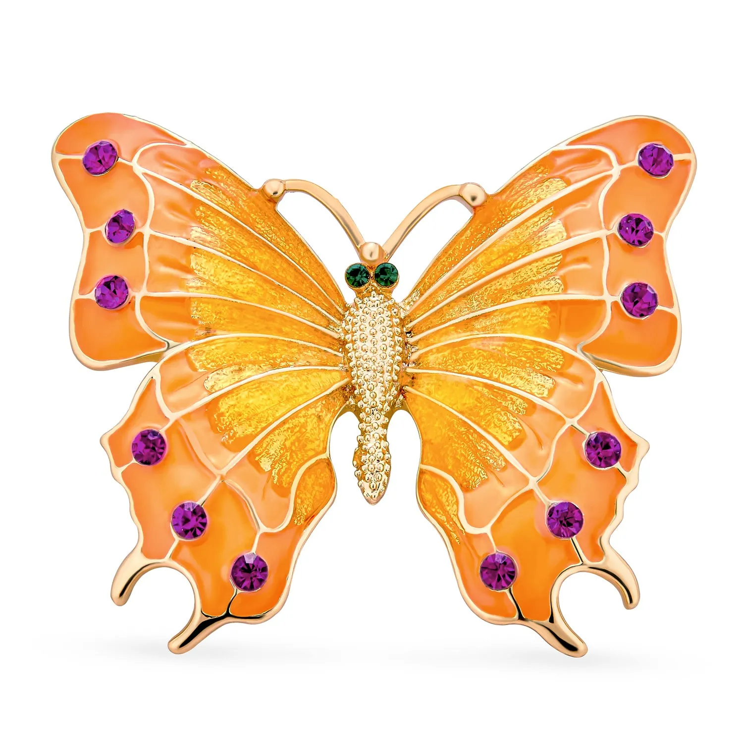 Large Red Crystal Two-Tone Butterfly Brooche Pin with Gold & Silver Accents
