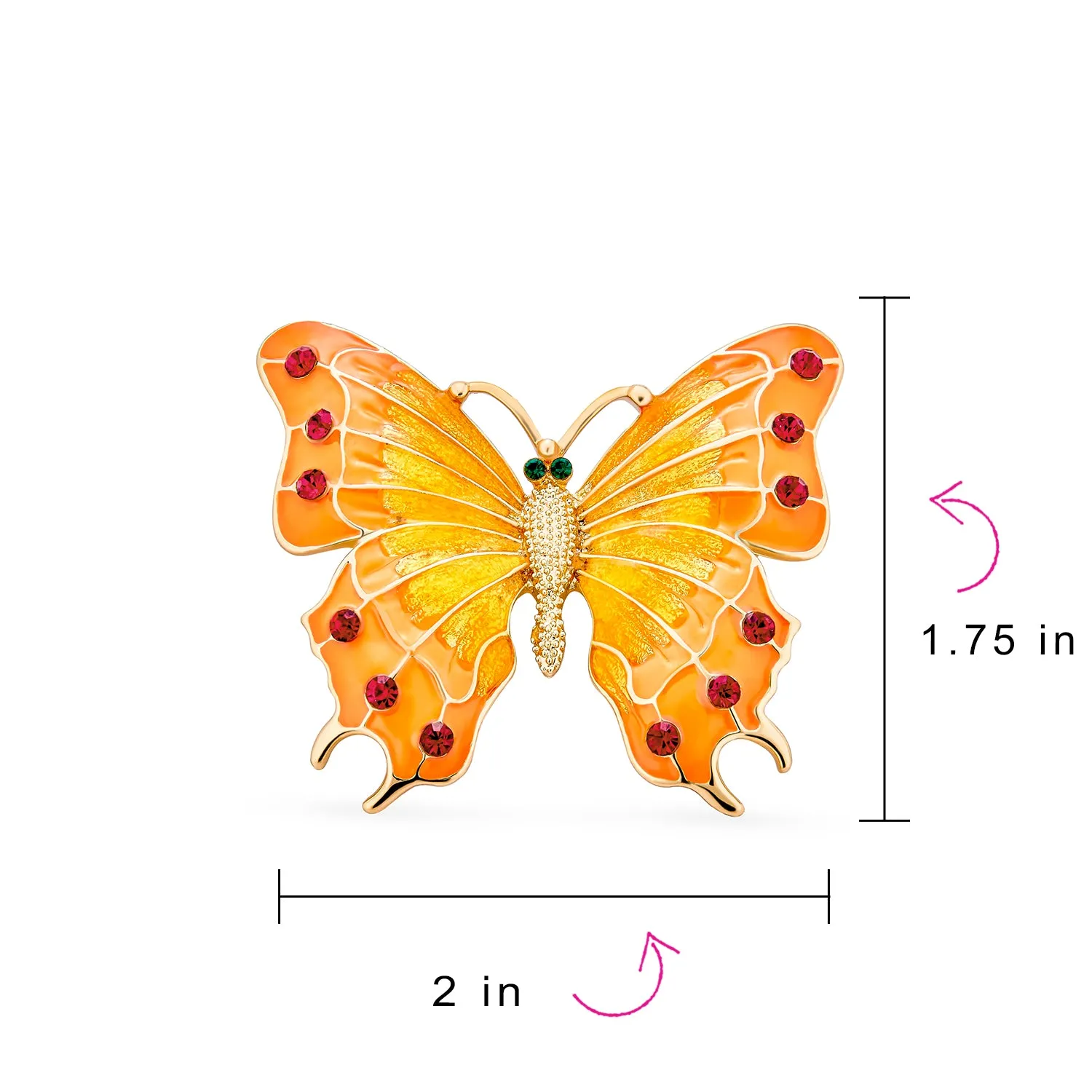 Large Red Crystal Two-Tone Butterfly Brooche Pin with Gold & Silver Accents
