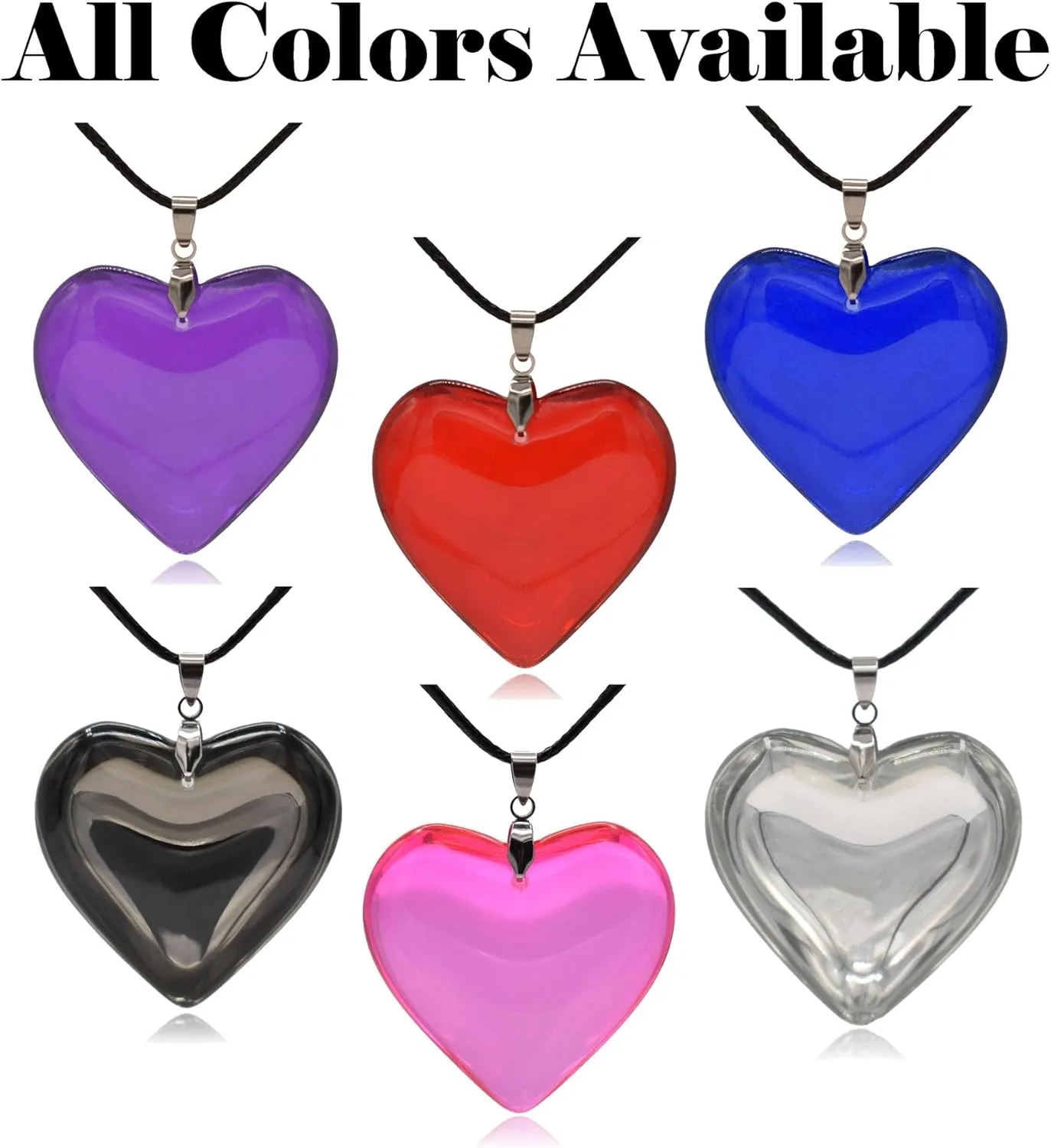 Large Red Semi-Transparent Solid Glass Heart Pendant Necklace
