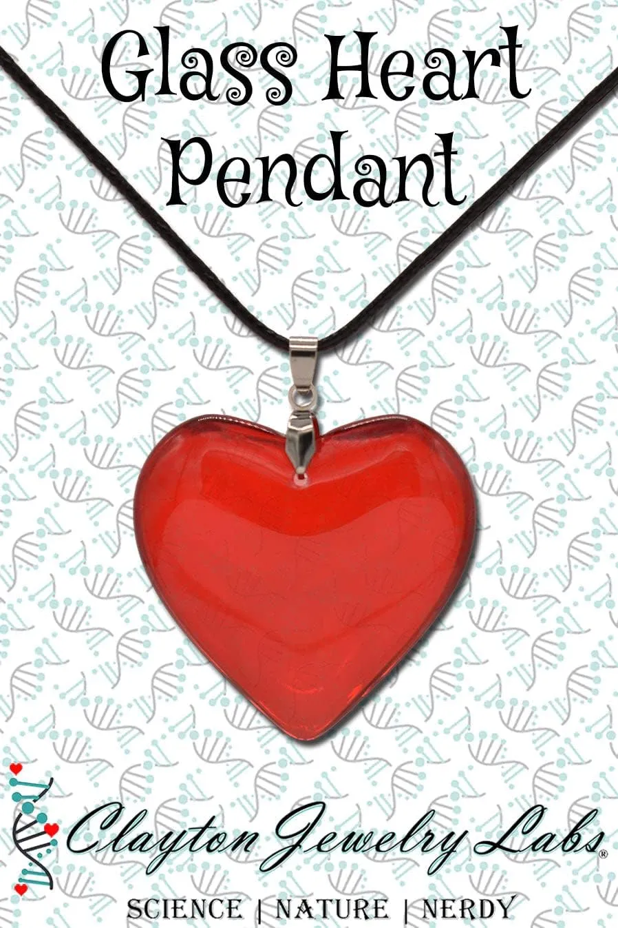 Large Red Semi-Transparent Solid Glass Heart Pendant Necklace