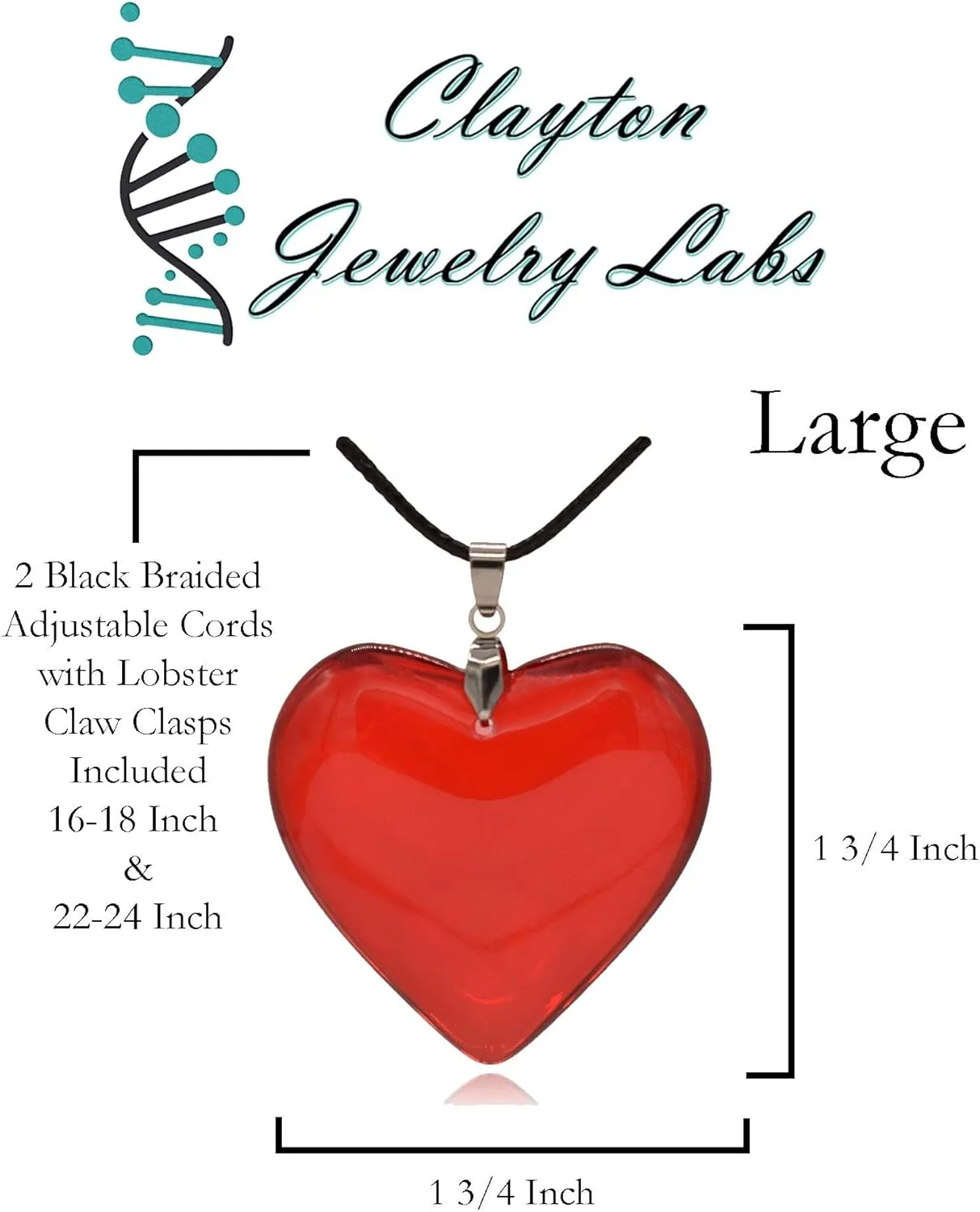 Large Red Semi-Transparent Solid Glass Heart Pendant Necklace