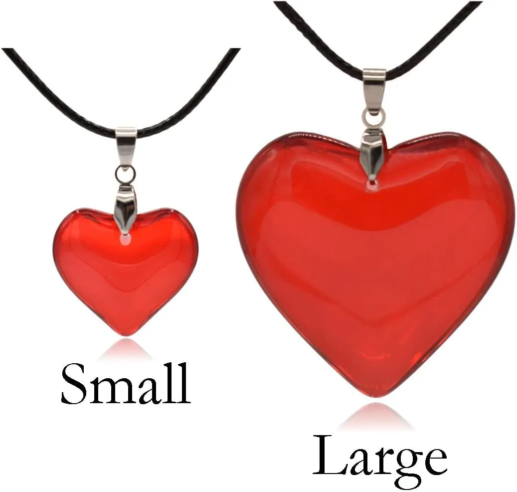 Large Red Semi-Transparent Solid Glass Heart Pendant Necklace