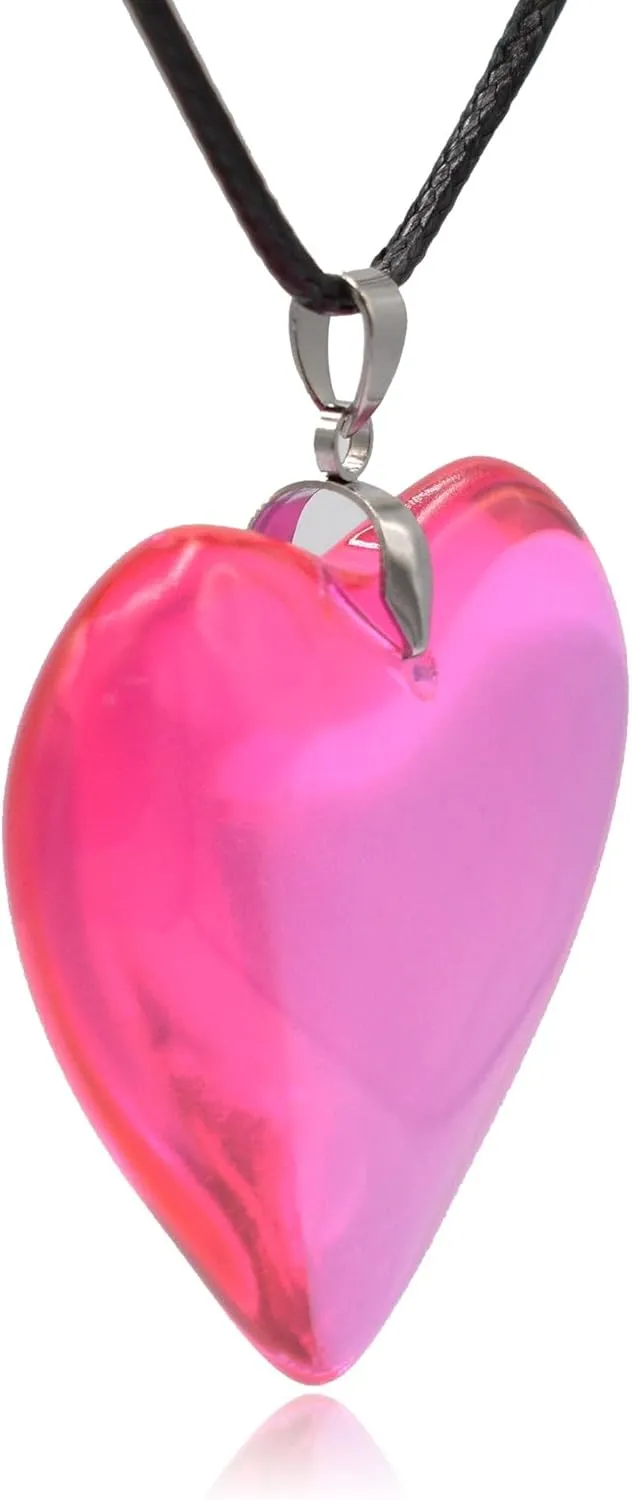 Large Red Semi-Transparent Solid Glass Heart Pendant Necklace