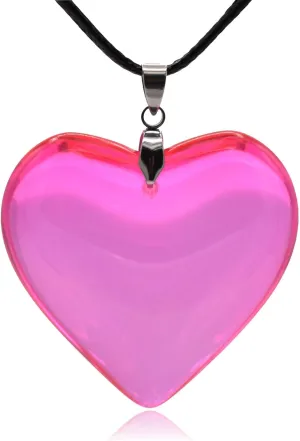 Large Red Semi-Transparent Solid Glass Heart Pendant Necklace
