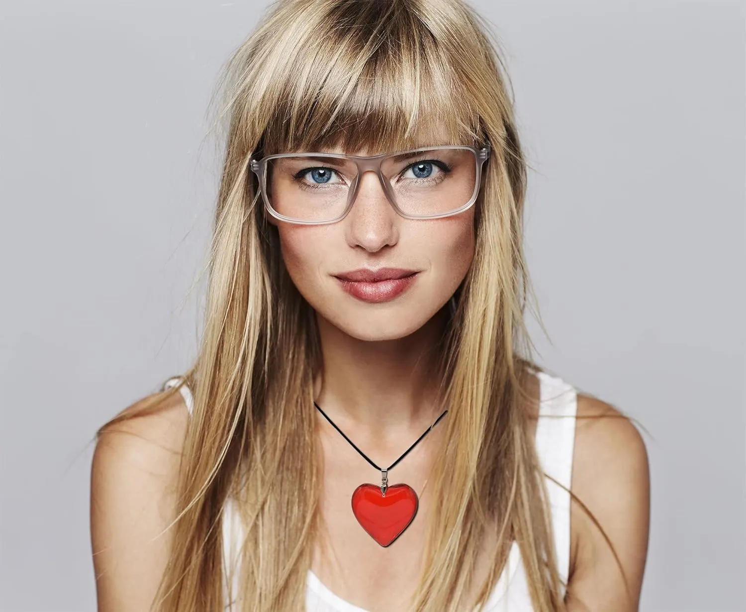 Large Red Semi-Transparent Solid Glass Heart Pendant Necklace