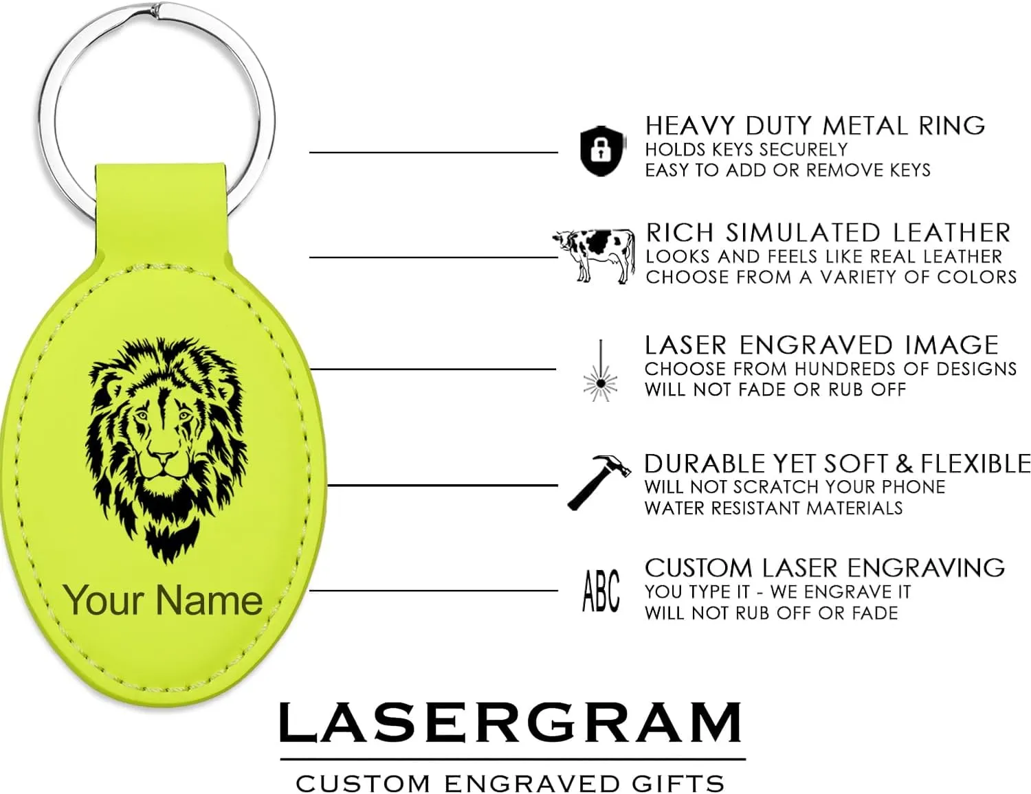 LaserGram Oval Keychain, Off Road Racer, Personalized Engraving Included (Neon Green)