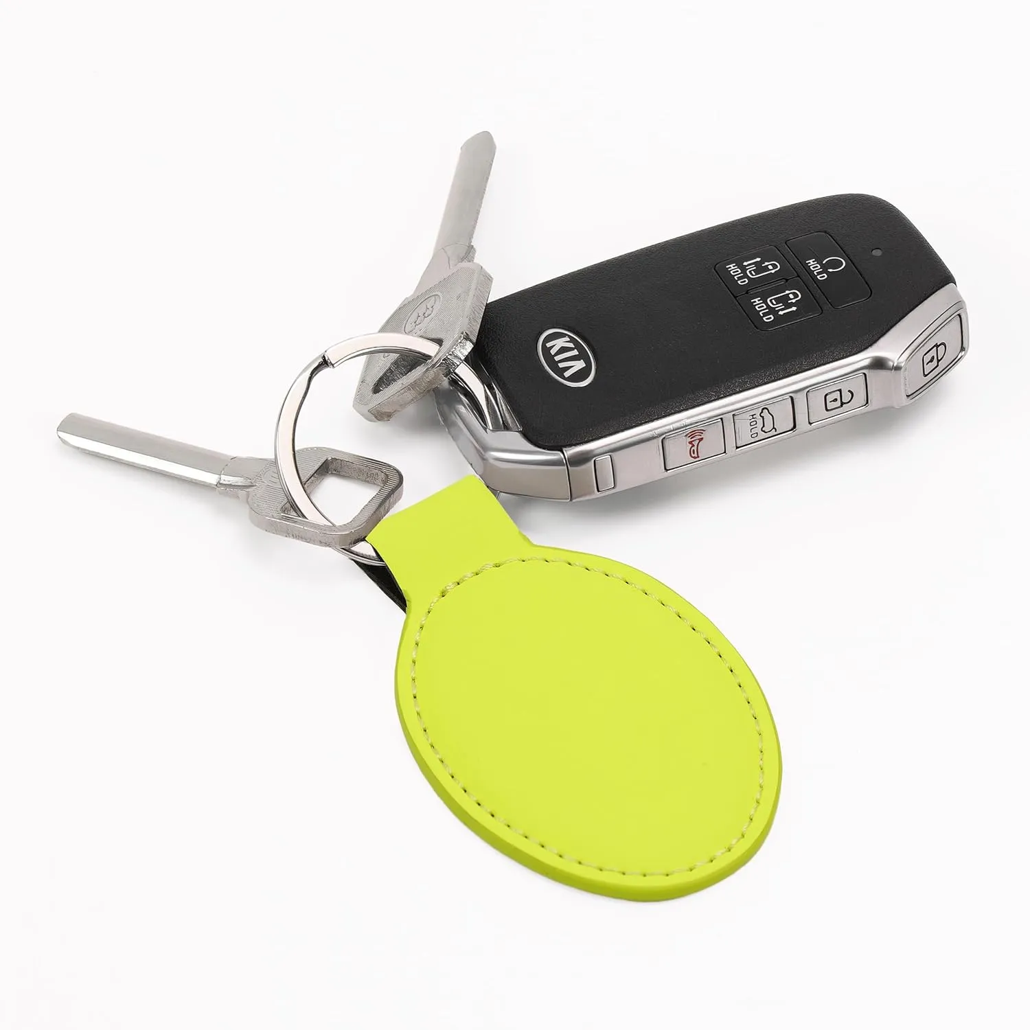 LaserGram Oval Keychain, Off Road Racer, Personalized Engraving Included (Neon Green)