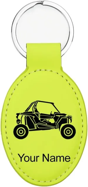 LaserGram Oval Keychain, Off Road Racer, Personalized Engraving Included (Neon Green)