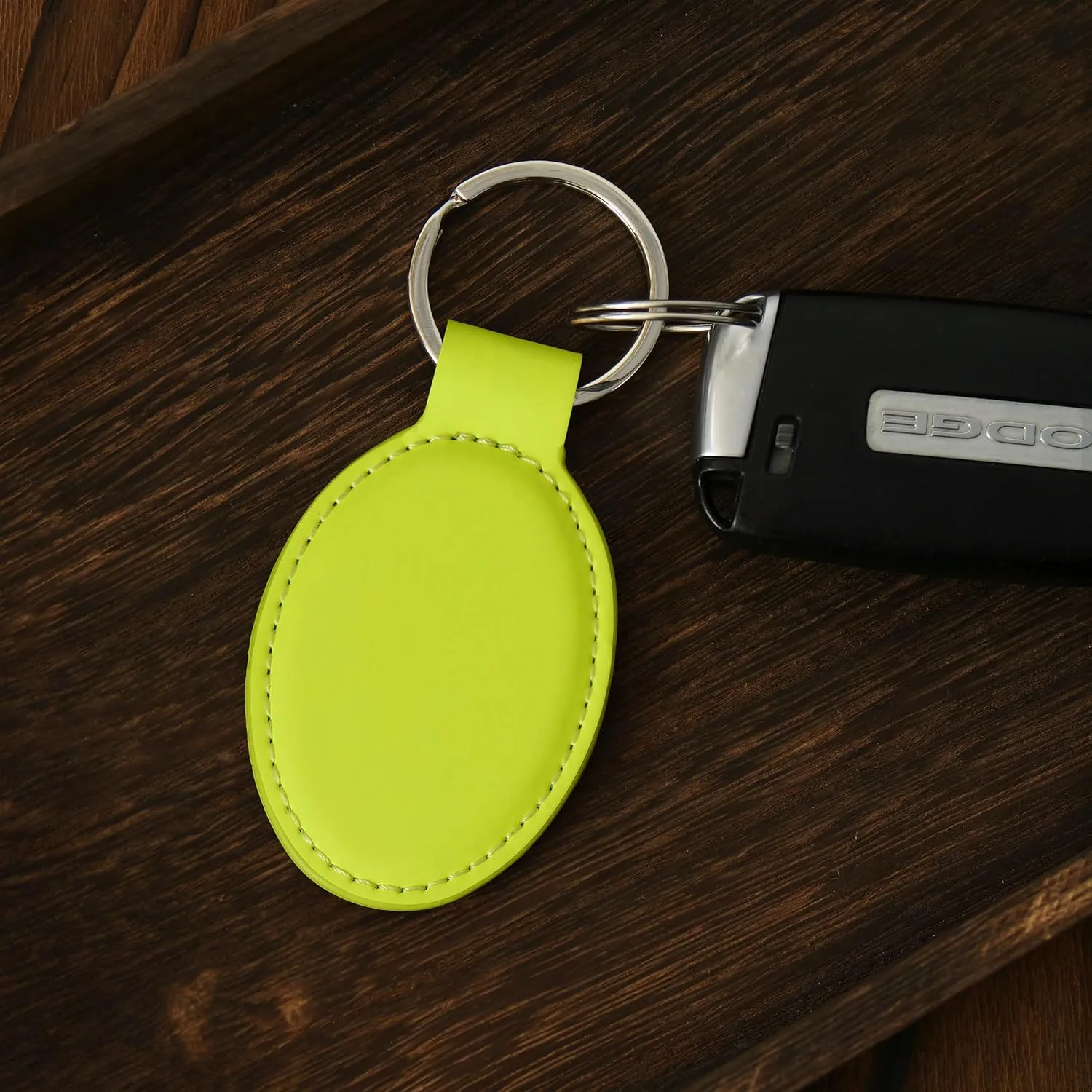 LaserGram Oval Keychain, Off Road Racer, Personalized Engraving Included (Neon Green)
