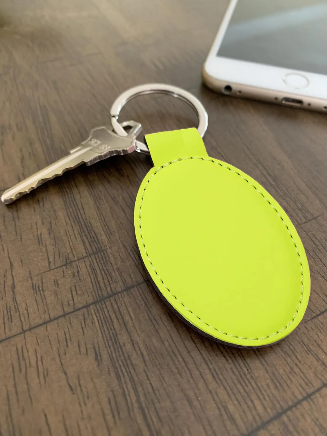 LaserGram Oval Keychain, Off Road Racer, Personalized Engraving Included (Neon Green)