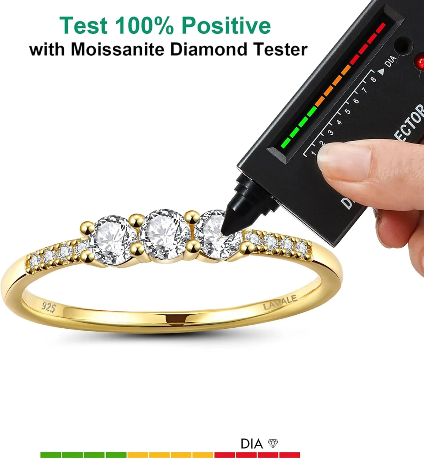 LAVALE Round Cut Moissanite Wedding Band for Women, Brilliant D Color VVS1 Clarity Classic Lab Created Diamond Solitaire Ring 18K White Yellow Rose Gold Vermeil 4 Claw Knife Edge Moissanite Rings
