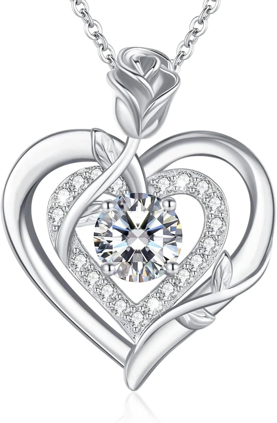 LAVUMO Moissanite Necklace Women Silver 925, 1 Carat Moissanite Diamond Double Heart Rose Pendant Christmas Valentines Day Birthday Jewelry Gifts for Women Girlfriend Mom