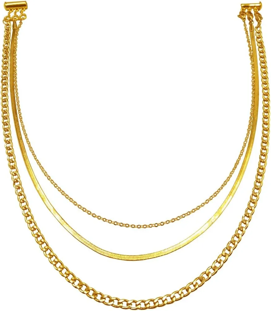 Layered Necklaces for Women Herringbone Snake Choker Necklace Flower Pattern Necklace Cuban Link Chain Necklace Dainty Statement Necklaces Jewelry Gift for Her