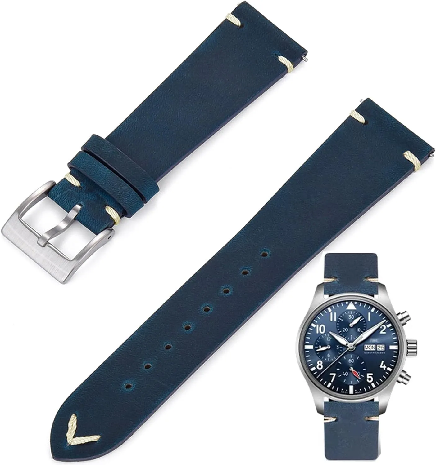 Leather Watch Bands Quick Release Top Grain Leather Watch Strap 19mm 20mm 21mm 22mm Vintage Crazy Horse Oiled Handmade Genuine Leather Strap Universal Replacement Band for Men Women