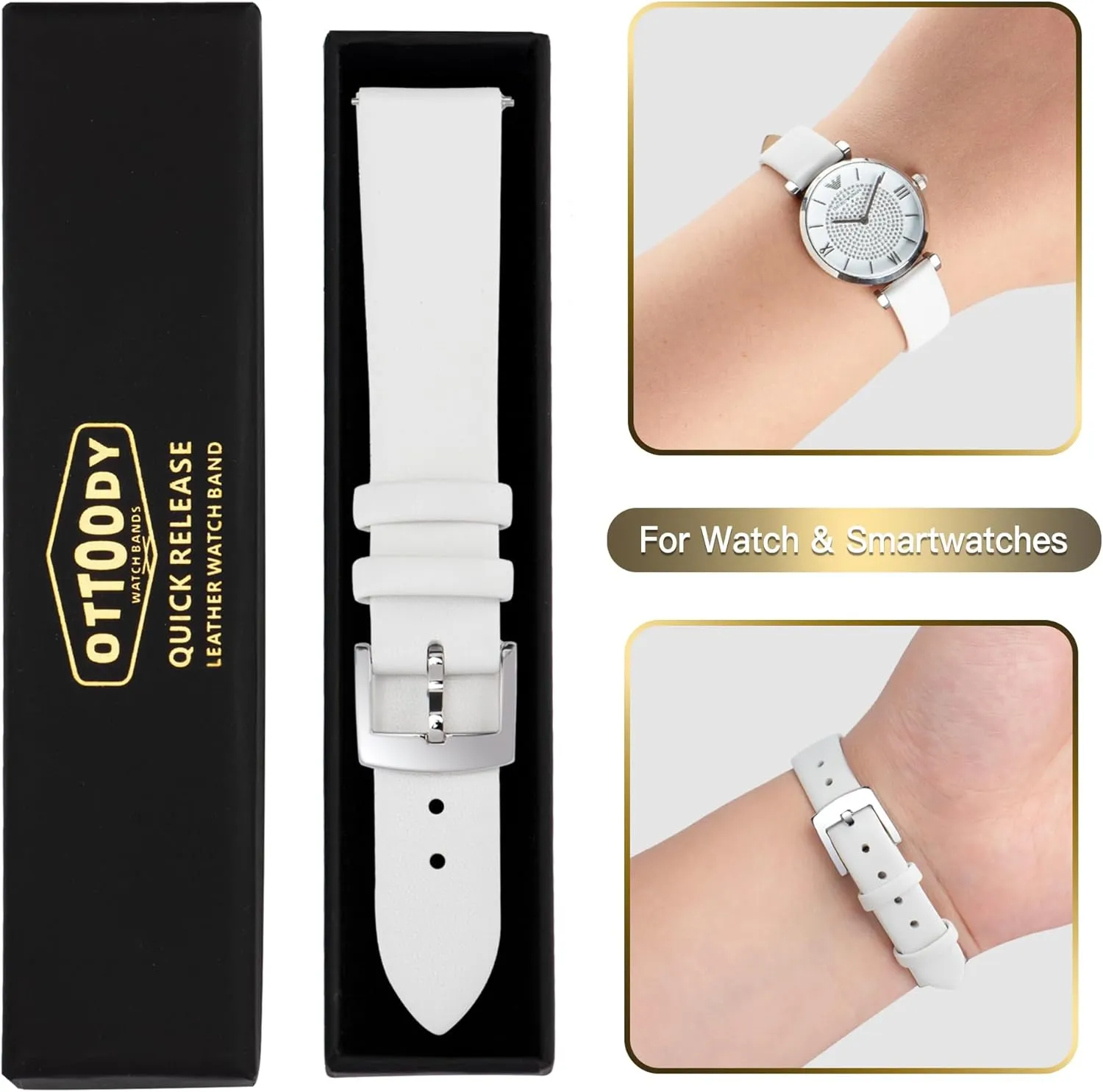 Leather Watch Bands Quick Release Watch Straps, Elegant & Ultra-Soft Top Grain Leather Watch Band for Women Men, Choice of Color & Width - 12mm 14mm 16mm 18mm 20mm 22mm for Watch & Smartwatch