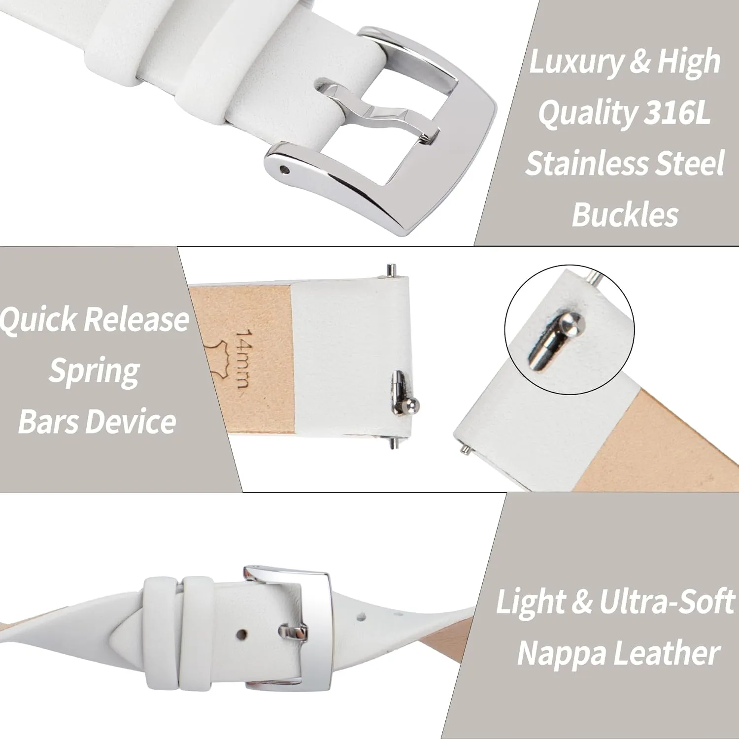 Leather Watch Bands Quick Release Watch Straps, Elegant & Ultra-Soft Top Grain Leather Watch Band for Women Men, Choice of Color & Width - 12mm 14mm 16mm 18mm 20mm 22mm for Watch & Smartwatch