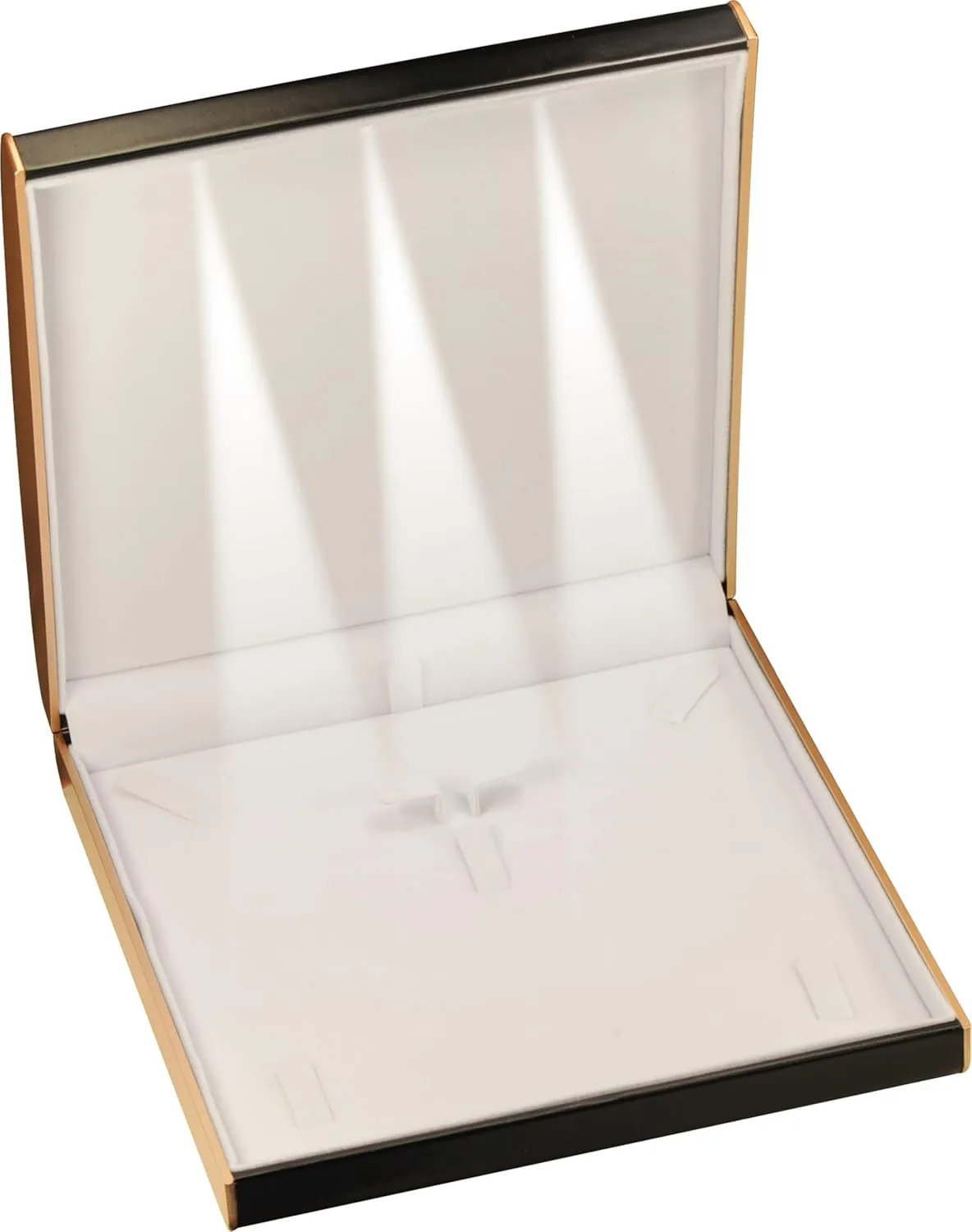 LED Black Extra Large Necklace Pendant Earrings Ring Bracelet Box Luxury PU Leather Dome Top Designed with Gold Color Painted on the Sides Big Jewelry Sets Gift Holder Box with Light for Men for Women