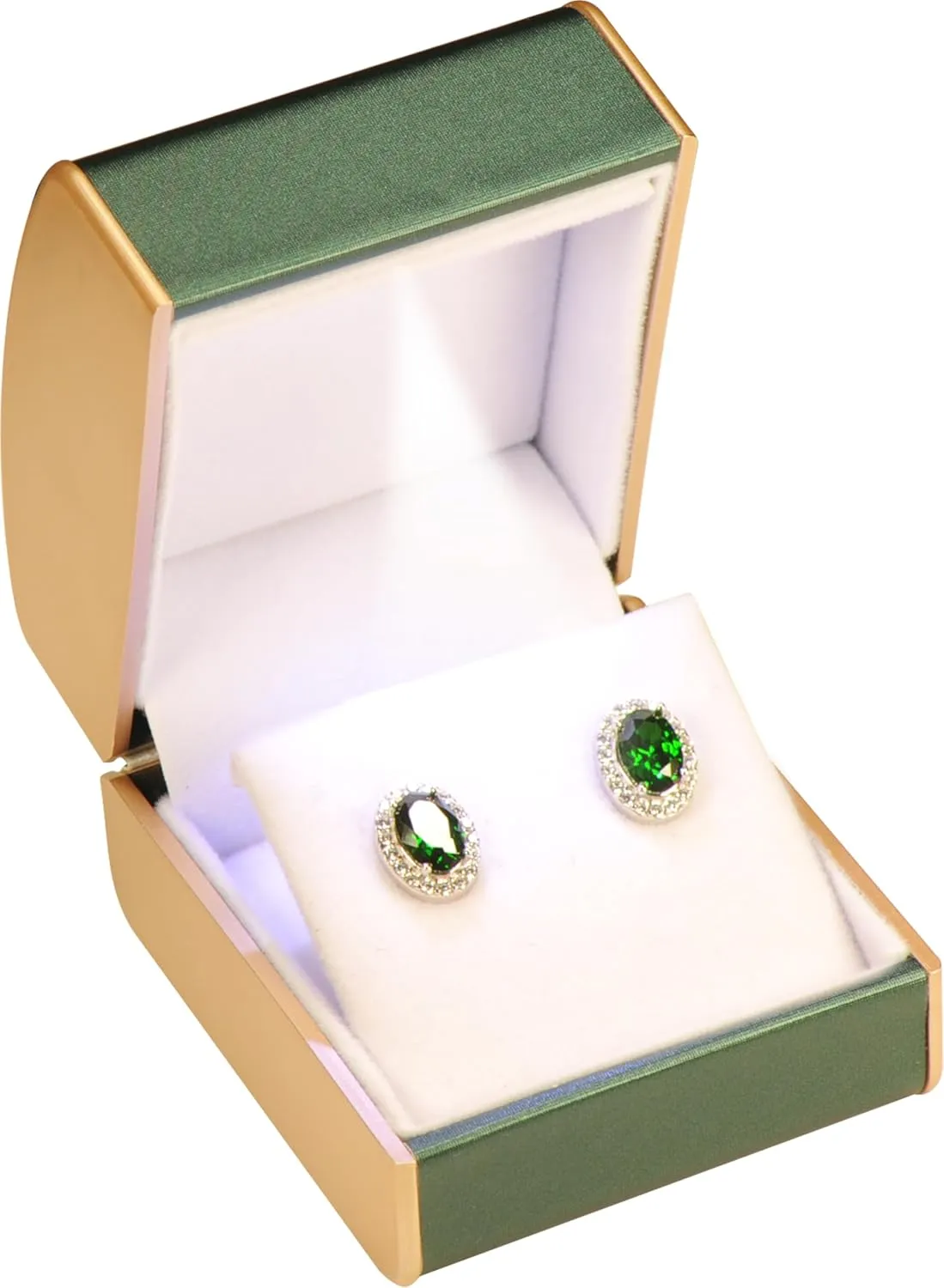 LED Multiple Use Earring Necklace Pendant Jewelry Gift Box for Engagement, WeddingLuxury PU Leather Dome Top Designed with Gold Color Painted on the Sides Stud Earrings Jewelry Gift Holder Box with Light for Women for Men