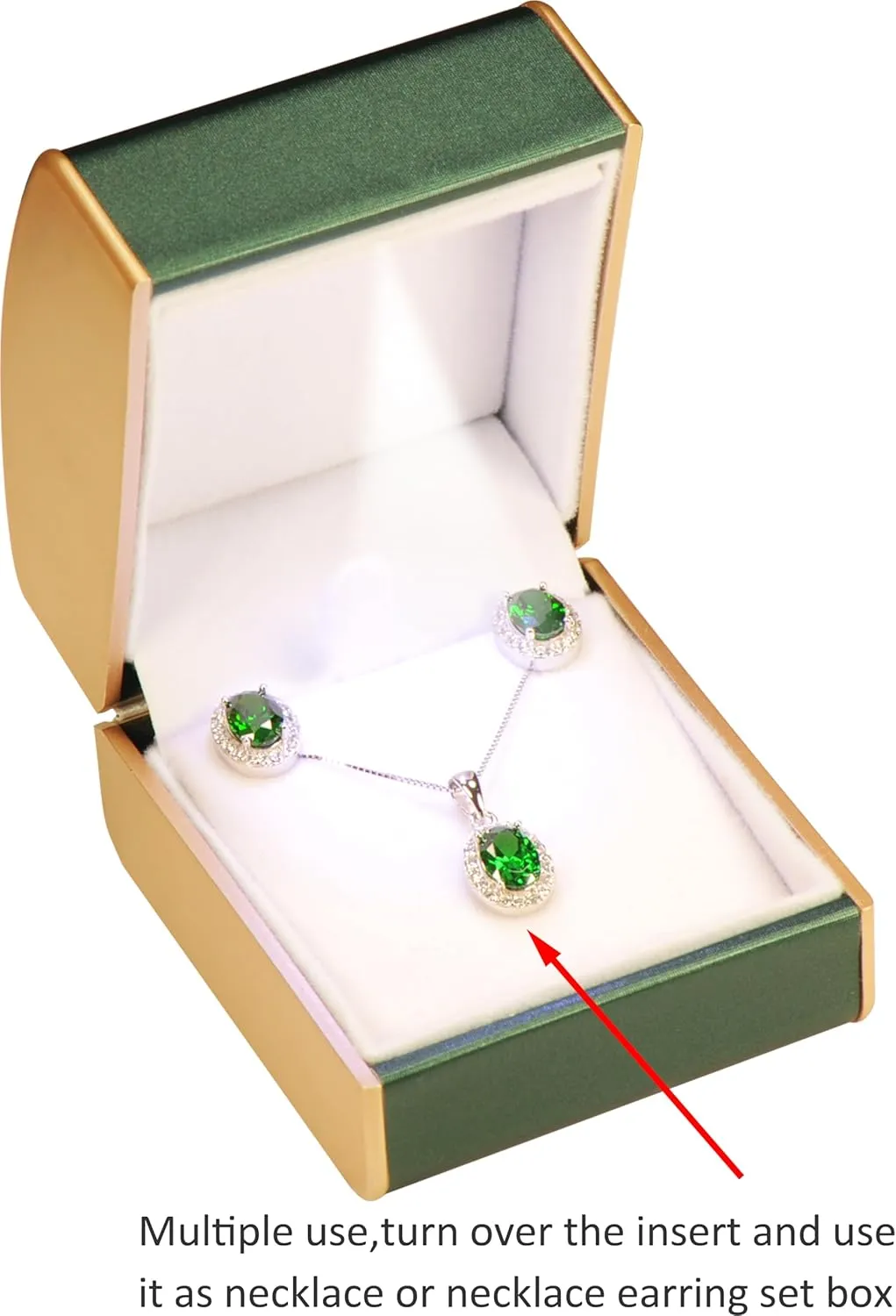 LED Multiple Use Earring Necklace Pendant Jewelry Gift Box for Engagement, WeddingLuxury PU Leather Dome Top Designed with Gold Color Painted on the Sides Stud Earrings Jewelry Gift Holder Box with Light for Women for Men