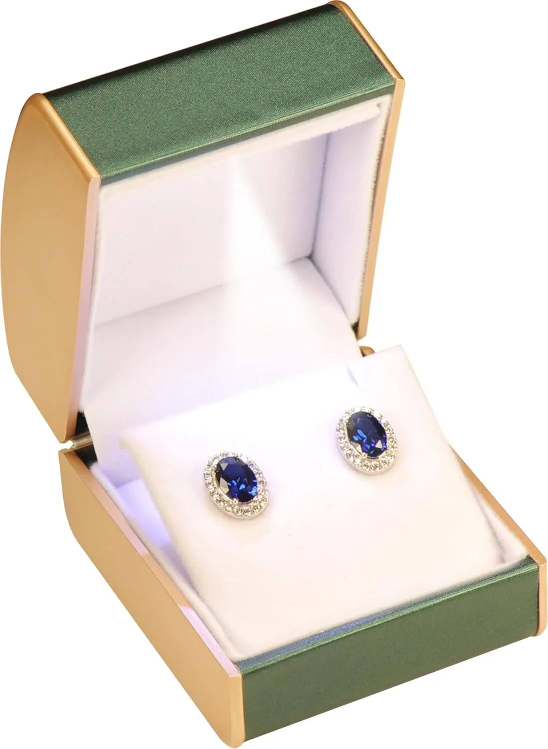 LED Multiple Use Earring Necklace Pendant Jewelry Gift Box for Engagement, WeddingLuxury PU Leather Dome Top Designed with Gold Color Painted on the Sides Stud Earrings Jewelry Gift Holder Box with Light for Women for Men