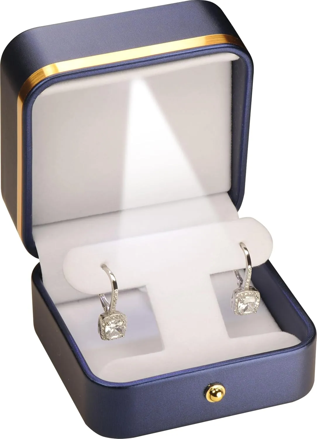 LED T Style Earring Gift Box for Dangling and Hoop Earrings Luxury PU Leather Material Multiple Use Necklace Earring Storage Holder Box with Light for Women for Men (1, Blue)