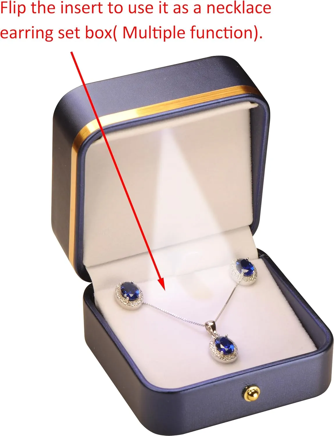 LED T Style Earring Gift Box for Dangling and Hoop Earrings Luxury PU Leather Material Multiple Use Necklace Earring Storage Holder Box with Light for Women for Men (1, Blue)