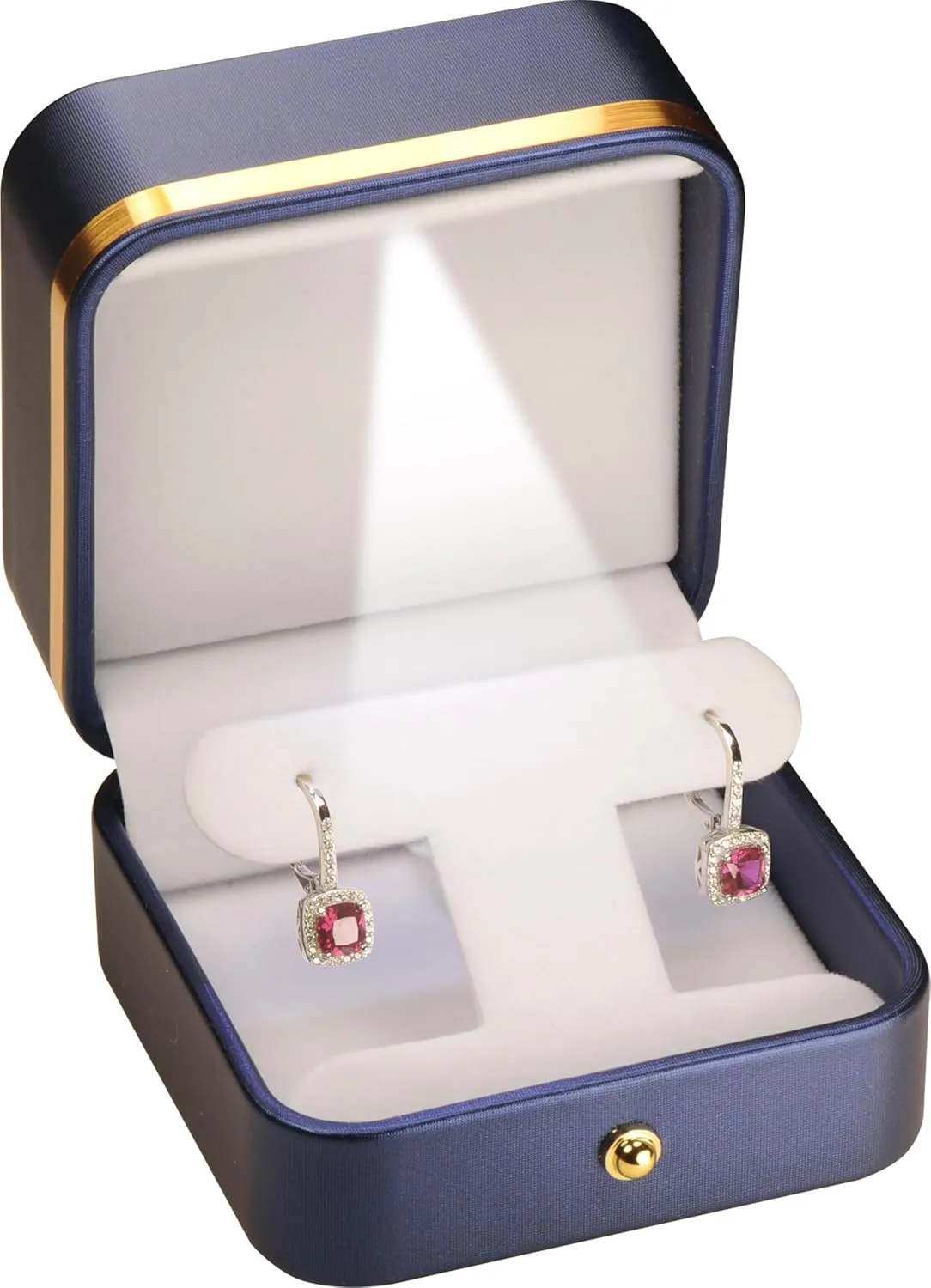 LED T Style Earring Gift Box for Dangling and Hoop Earrings Luxury PU Leather Material Multiple Use Necklace Earring Storage Holder Box with Light for Women for Men (1, Blue)