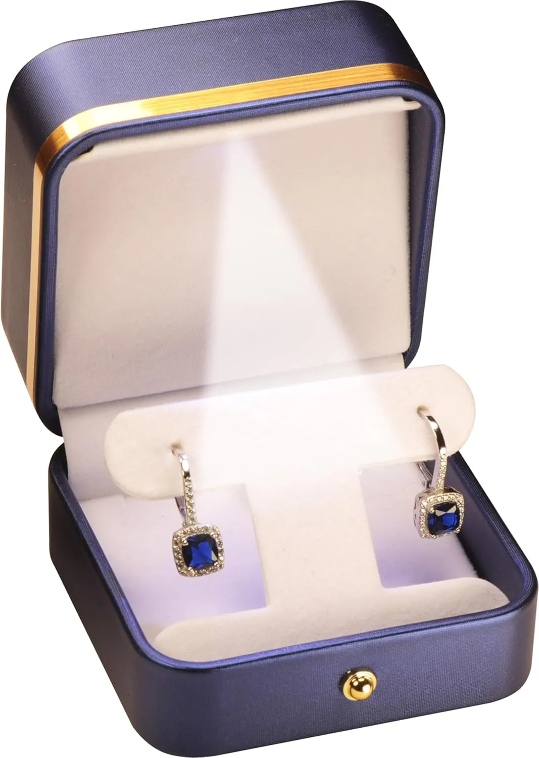 LED T Style Earring Gift Box for Dangling and Hoop Earrings Luxury PU Leather Material Multiple Use Necklace Earring Storage Holder Box with Light for Women for Men (1, Blue)