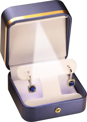 LED T Style Earring Gift Box for Dangling and Hoop Earrings Luxury PU Leather Material Multiple Use Necklace Earring Storage Holder Box with Light for Women for Men (1, Blue)