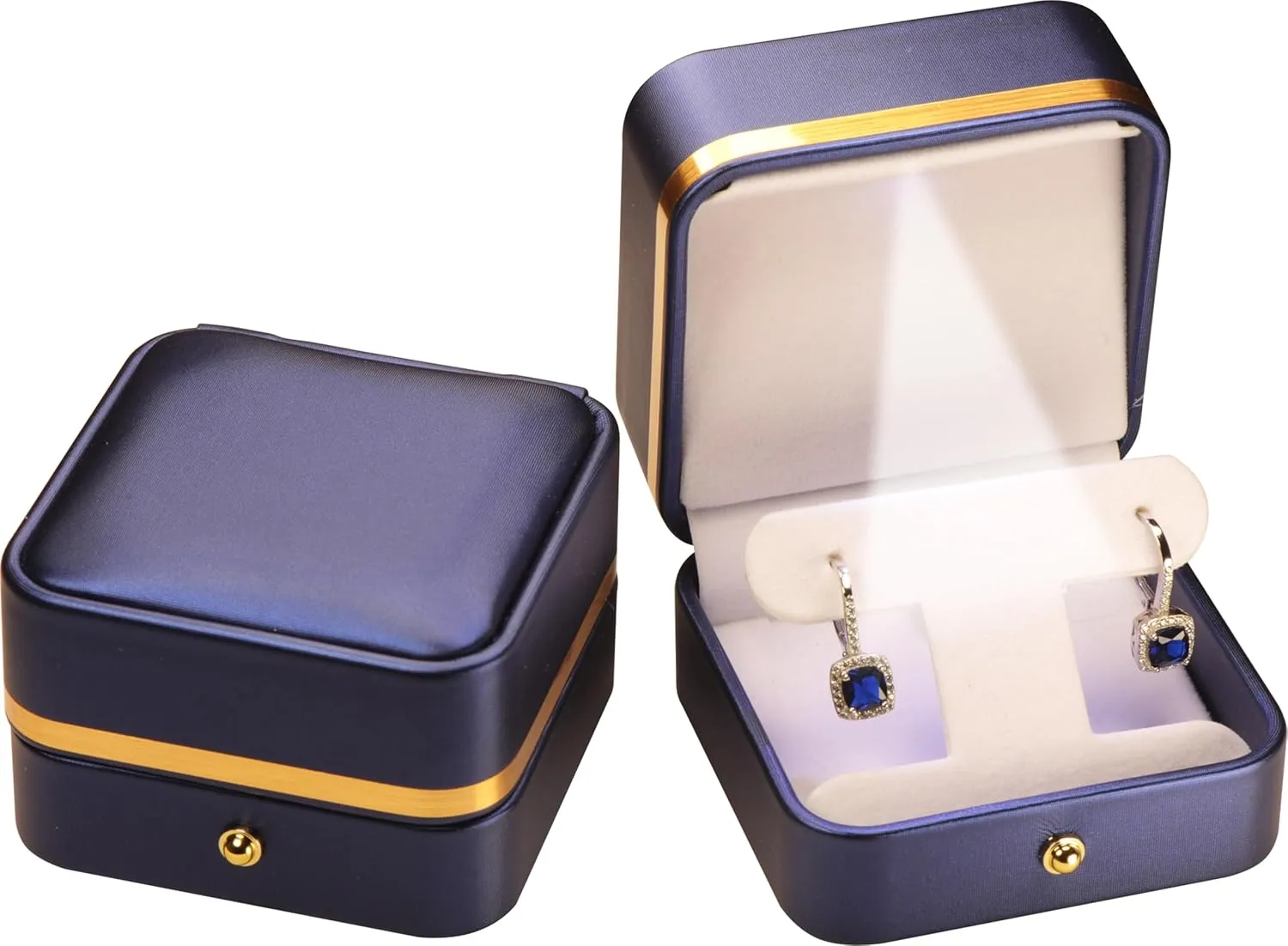 LED T Style Earring Gift Box for Dangling and Hoop Earrings Luxury PU Leather Material Multiple Use Necklace Earring Storage Holder Box with Light for Women for Men (1, Blue)