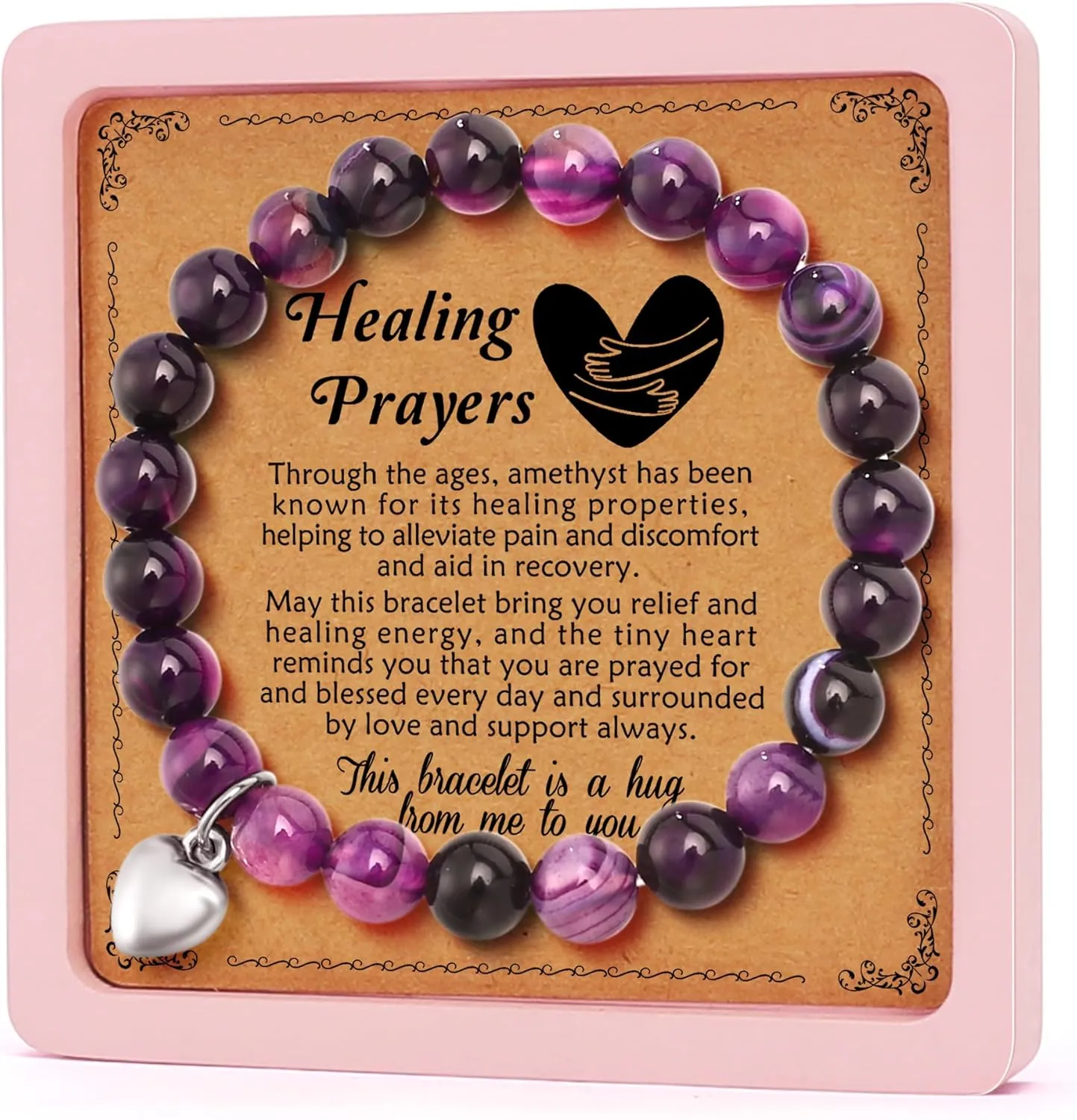 LEJIAJINW Inspirational Get Well Soon Gifts Healing Prayers Bracelets for Women Best Friends Sister Girls After Surgery Self Care Purple Gift Sympathy Memorial Loss of Loved One
