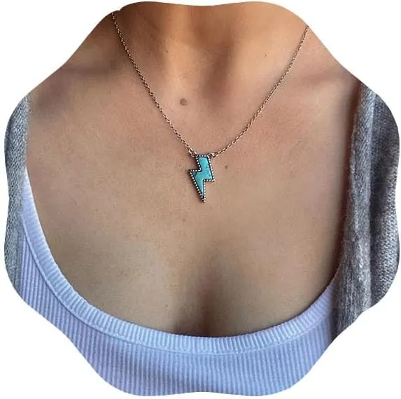 Lightning Bolt Pendant Necklace Boho Turquoise Necklace Western Necklace Geometric Turquoise Choker Jewelry for Women
