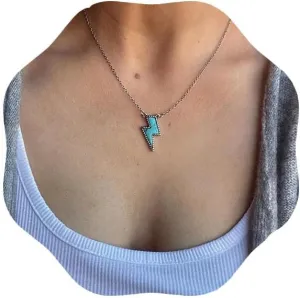 Lightning Bolt Pendant Necklace Boho Turquoise Necklace Western Necklace Geometric Turquoise Choker Jewelry for Women