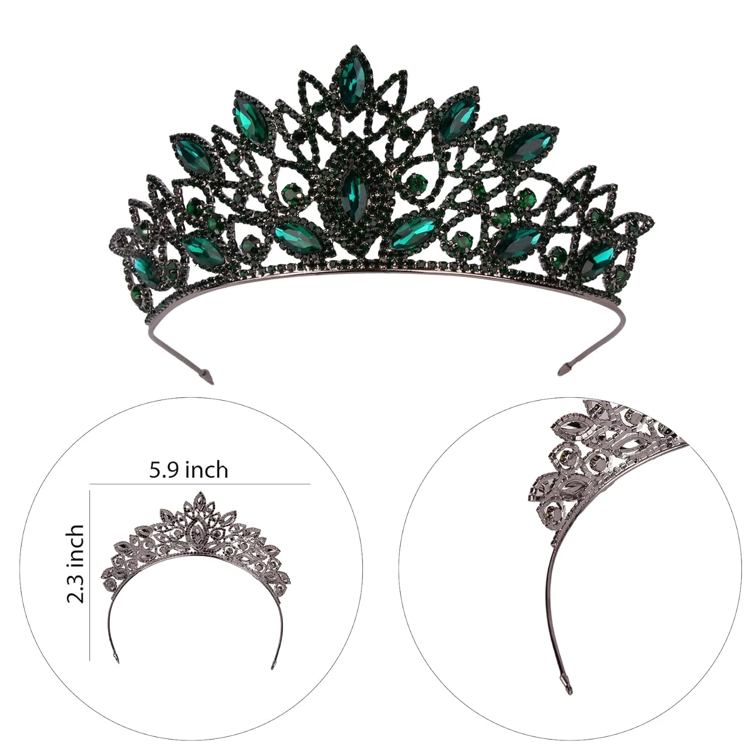 LIMELIA Women's Tiara - Crown for Henna Wedding Party | Glitter Hair Accessories for Bridal Birthday Pageant Prom Halloween Cos-play Costume Christmas Party| Traditional Crystal - Green