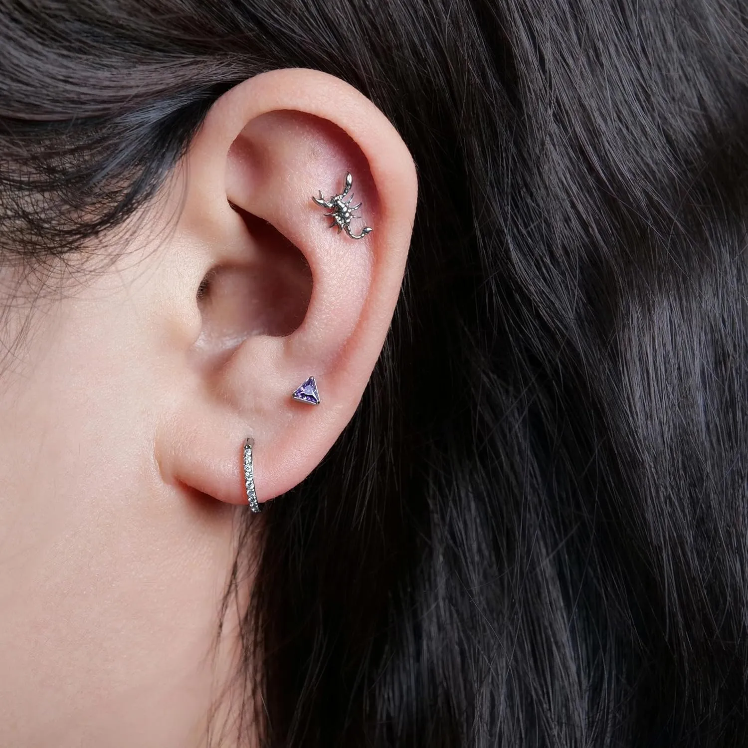 limerencia F136 Titanium Hypoallergenic Piercing Jewelry 18G 6mm 8mm 10mm Flat Back Internally Threaded Implant Grade Climber Stud Crawler Earrings For Cartilage,Tragus,Helix,Conch,Nose,Lip(1pc)