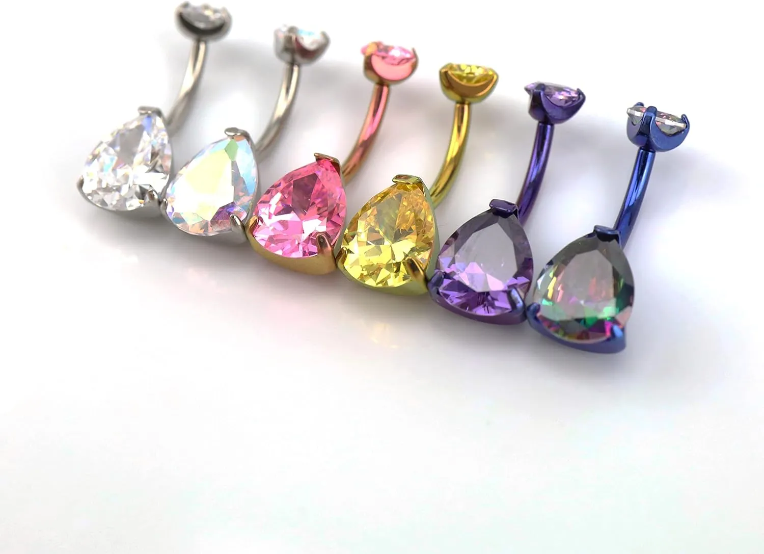limerencia G23 Titanium Belly Button Rings hypoallergenic medical implant grade 14G Teardrop CZ Belly Navel Rings Piercing Belly BarsWater drop belly button ring