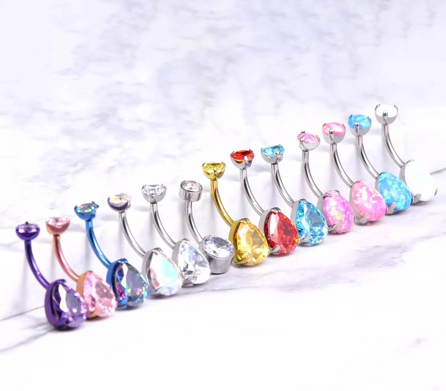 limerencia G23 Titanium Belly Button Rings hypoallergenic medical implant grade 14G Teardrop CZ Belly Navel Rings Piercing Belly BarsWater drop belly button ring