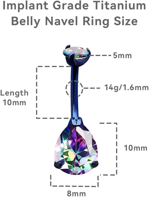 limerencia G23 Titanium Belly Button Rings hypoallergenic medical implant grade 14G Teardrop CZ Belly Navel Rings Piercing Belly BarsWater drop belly button ring