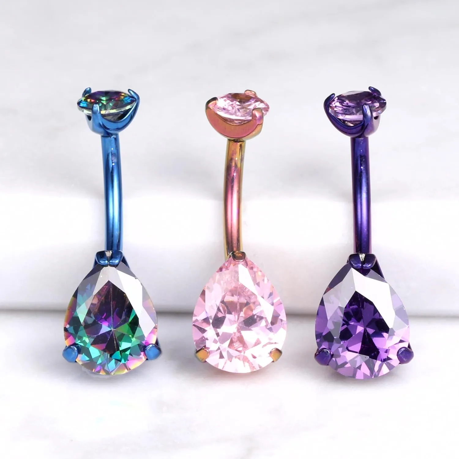 limerencia G23 Titanium Belly Button Rings hypoallergenic medical implant grade 14G Teardrop CZ Belly Navel Rings Piercing Belly BarsWater drop belly button ring