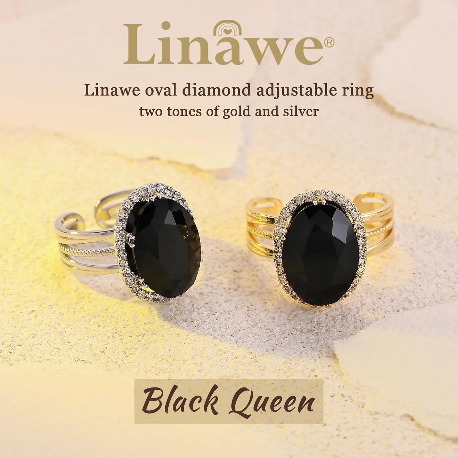 Linawe Birthstone Chunky Adjustable Rings for Women, Gold/Silver/Rose Gold Statement Rings, Imitation Diamond Fake Gemstone Crystal Cocktail Ring, Cubic Zirconia Costume Jewelry