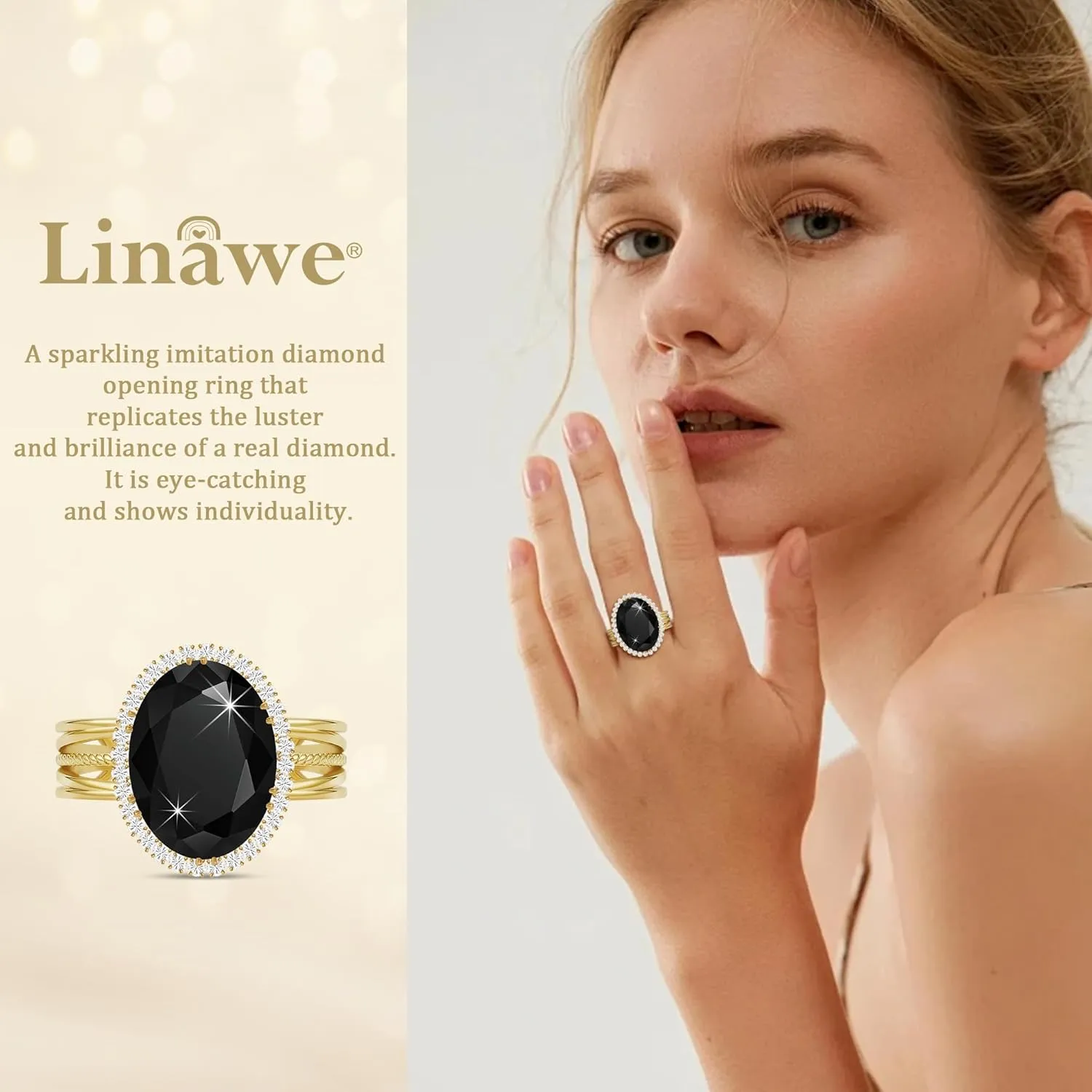 Linawe Birthstone Chunky Adjustable Rings for Women, Gold/Silver/Rose Gold Statement Rings, Imitation Diamond Fake Gemstone Crystal Cocktail Ring, Cubic Zirconia Costume Jewelry