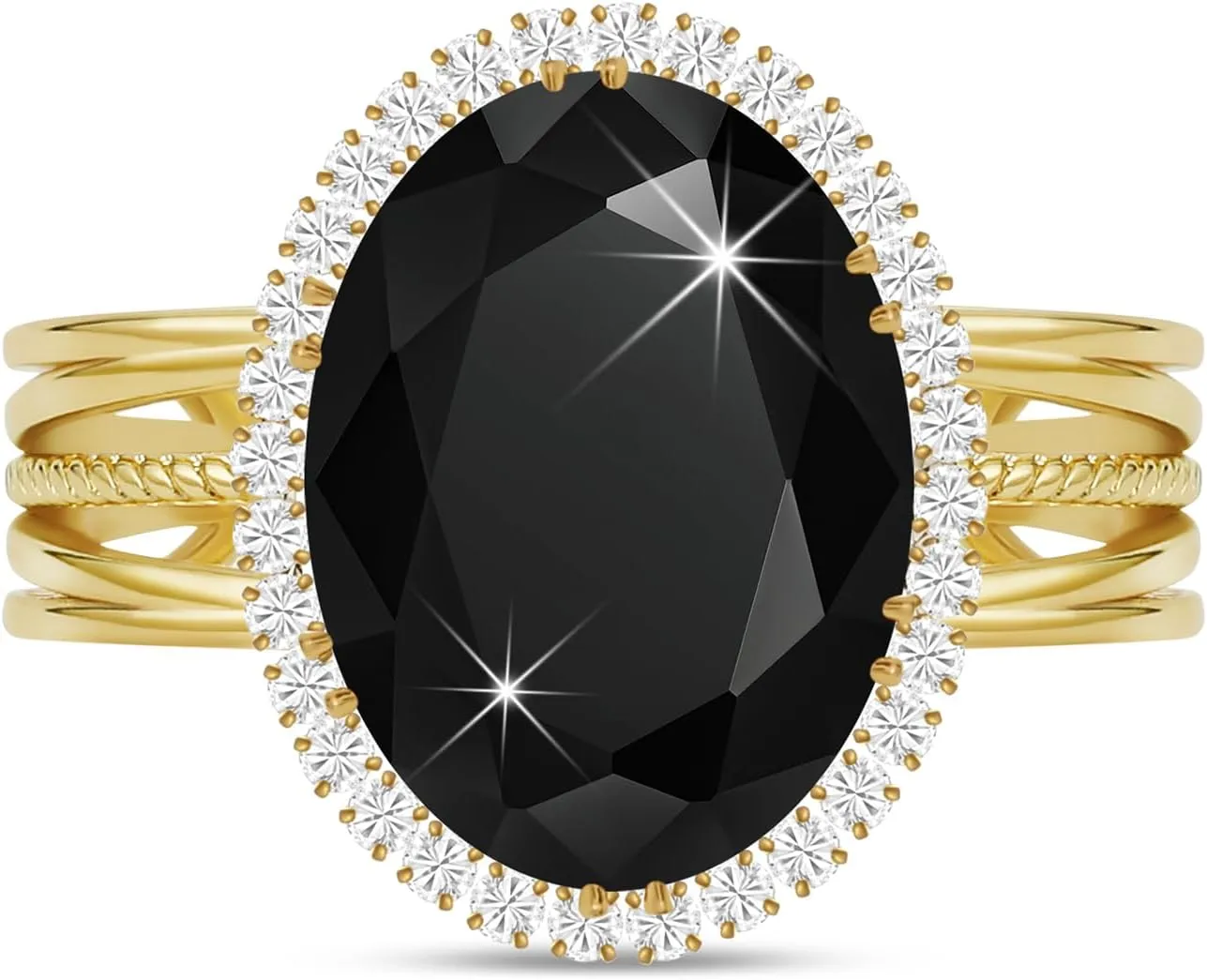 Linawe Birthstone Chunky Adjustable Rings for Women, Gold/Silver/Rose Gold Statement Rings, Imitation Diamond Fake Gemstone Crystal Cocktail Ring, Cubic Zirconia Costume Jewelry