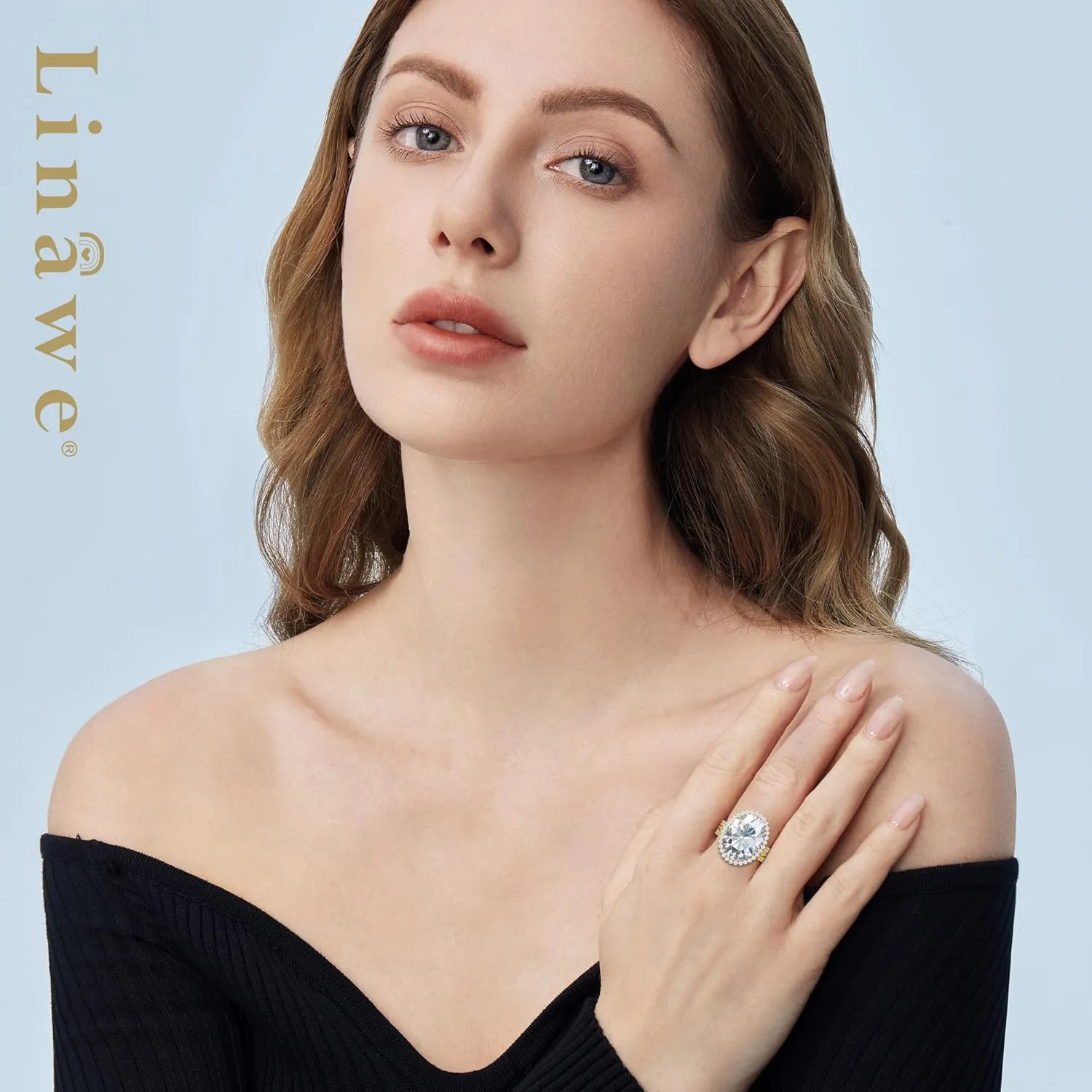 Linawe Birthstone Chunky Adjustable Rings for Women, Gold/Silver/Rose Gold Statement Rings, Imitation Diamond Fake Gemstone Crystal Cocktail Ring, Cubic Zirconia Costume Jewelry