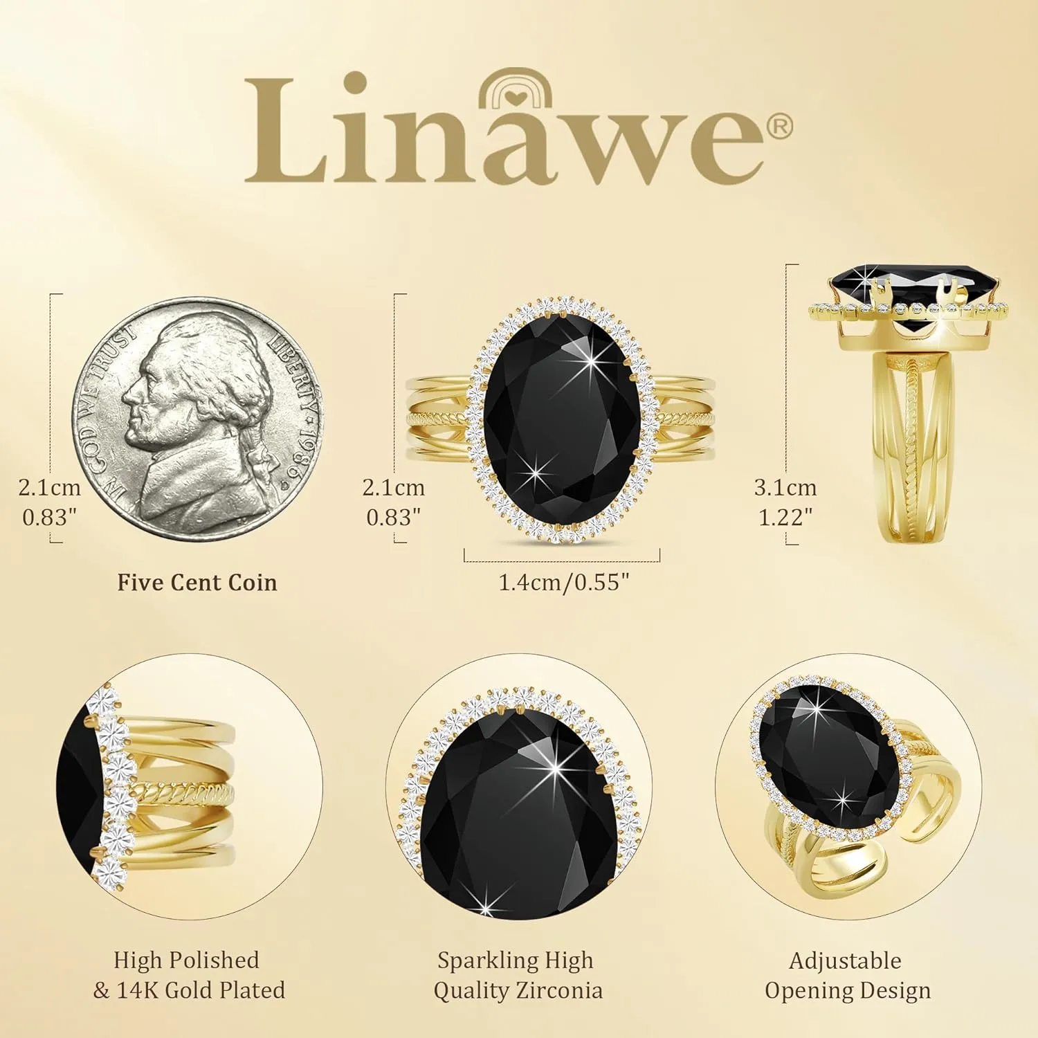 Linawe Birthstone Chunky Adjustable Rings for Women, Gold/Silver/Rose Gold Statement Rings, Imitation Diamond Fake Gemstone Crystal Cocktail Ring, Cubic Zirconia Costume Jewelry